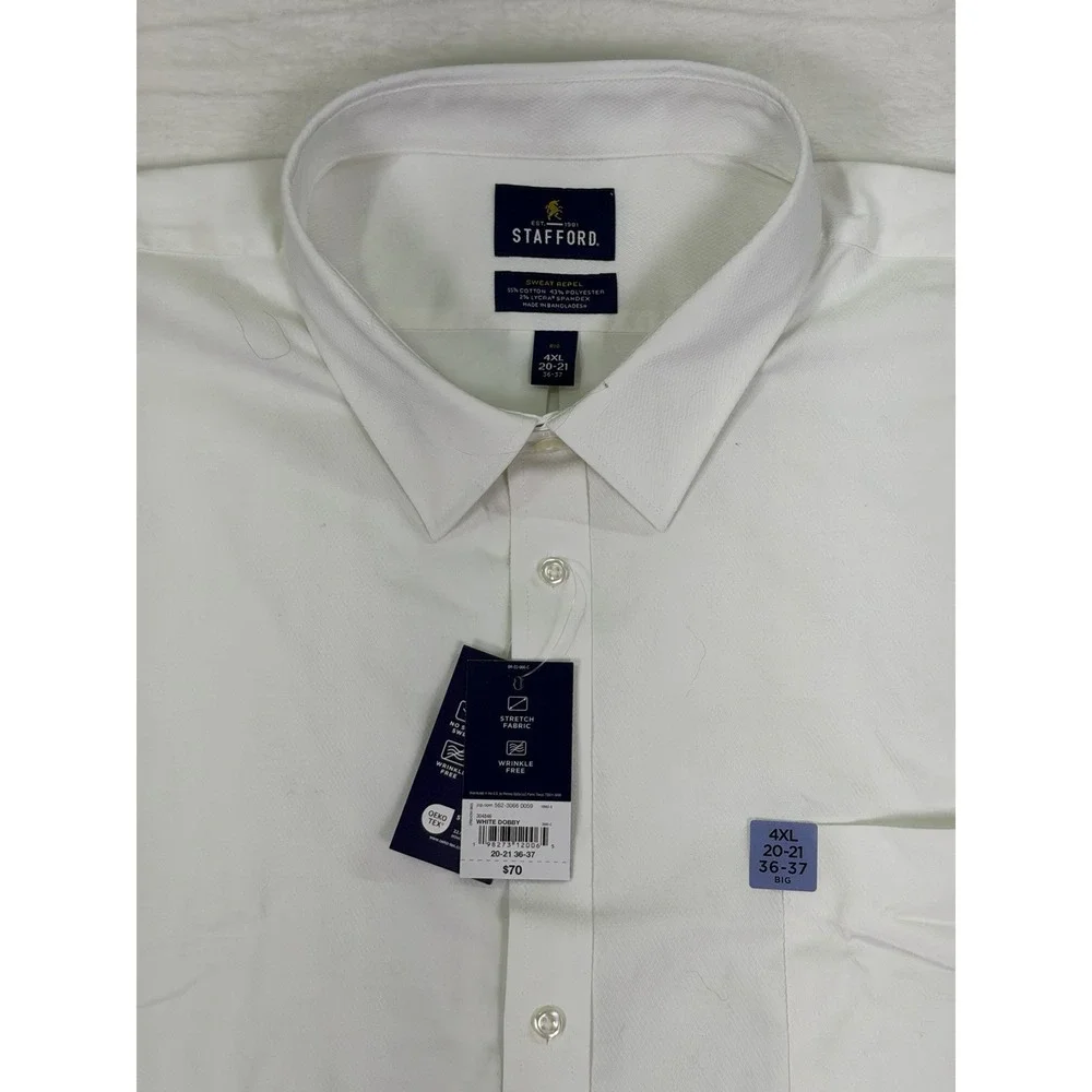 New Stafford Shirt Mens 4XL 20-21 White‎ Sweat Repel Dobby Collared Long Sleeve